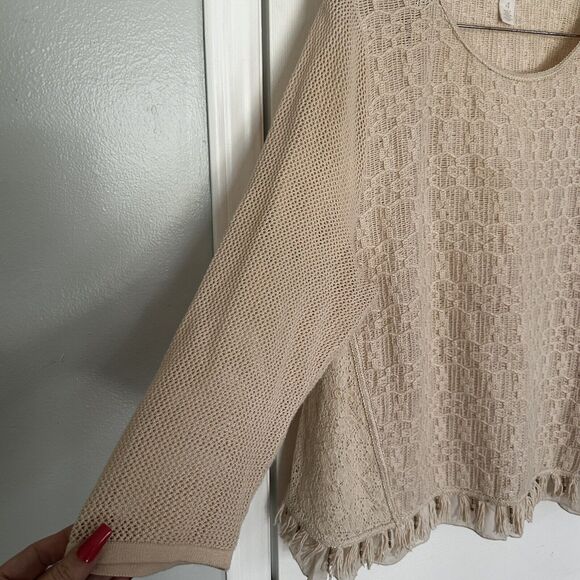 CHICOS Shirt Ivory tassel Fringe Beaded Layered look Woven Tunic Top 4 XXL 1x - Picture 3 of 10